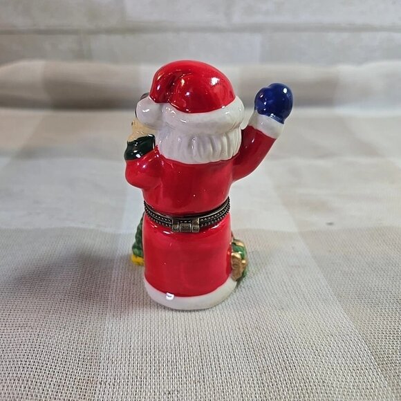 Set of 2 Porcelain Christmas Trinket Boxes ~ Teddy Bear w/ Toys and Santa - Picture 7 of 7